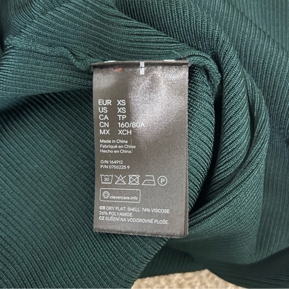 H&M Dark Green Fitted Dress High Neck Midi Party Cocktail Ribbed - Picture 8 of 8